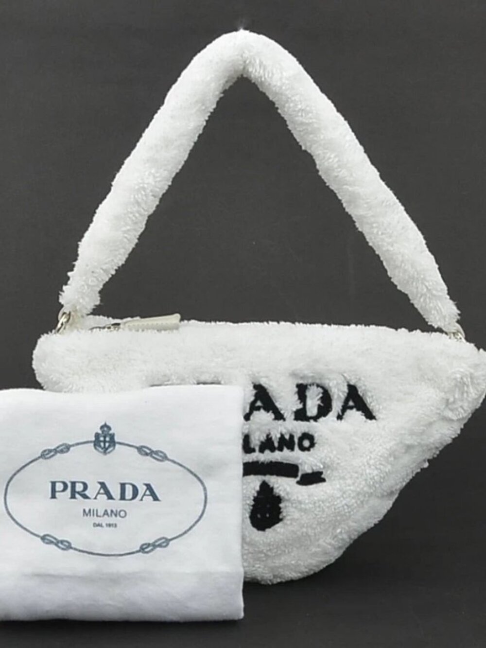 PRADA Handbag White/Black Pile/Silvertone -